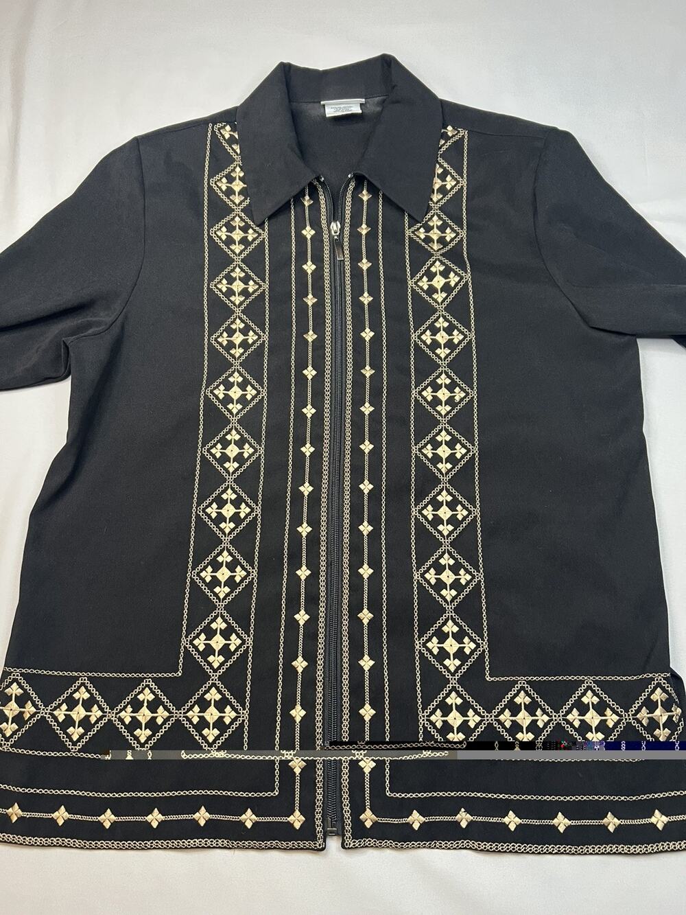 BonWorth Womens Sz S Black Embroidered Zip Jacket Western Boho Faux Suede